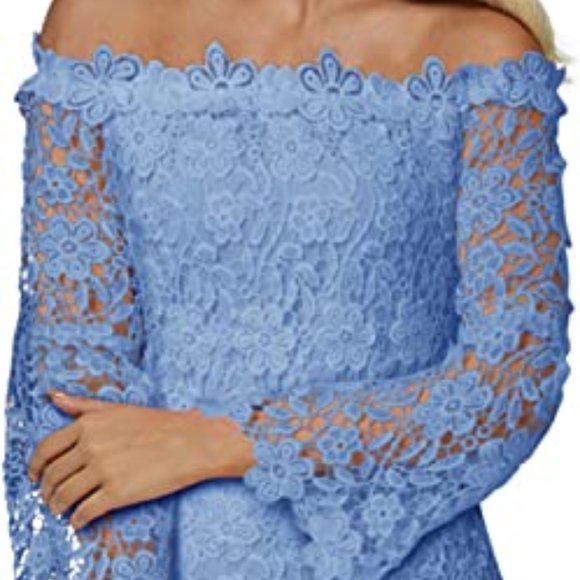NWT AUXO COLLECTION BLUE OFF SHOULDER LACE/CROCHET DRESS SMALL - Picture 3 of 10